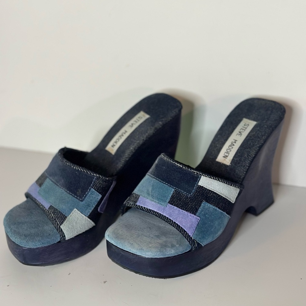 Steve Madden - vintage Y2K, Steve Madden wedge heels… Denim patchwork